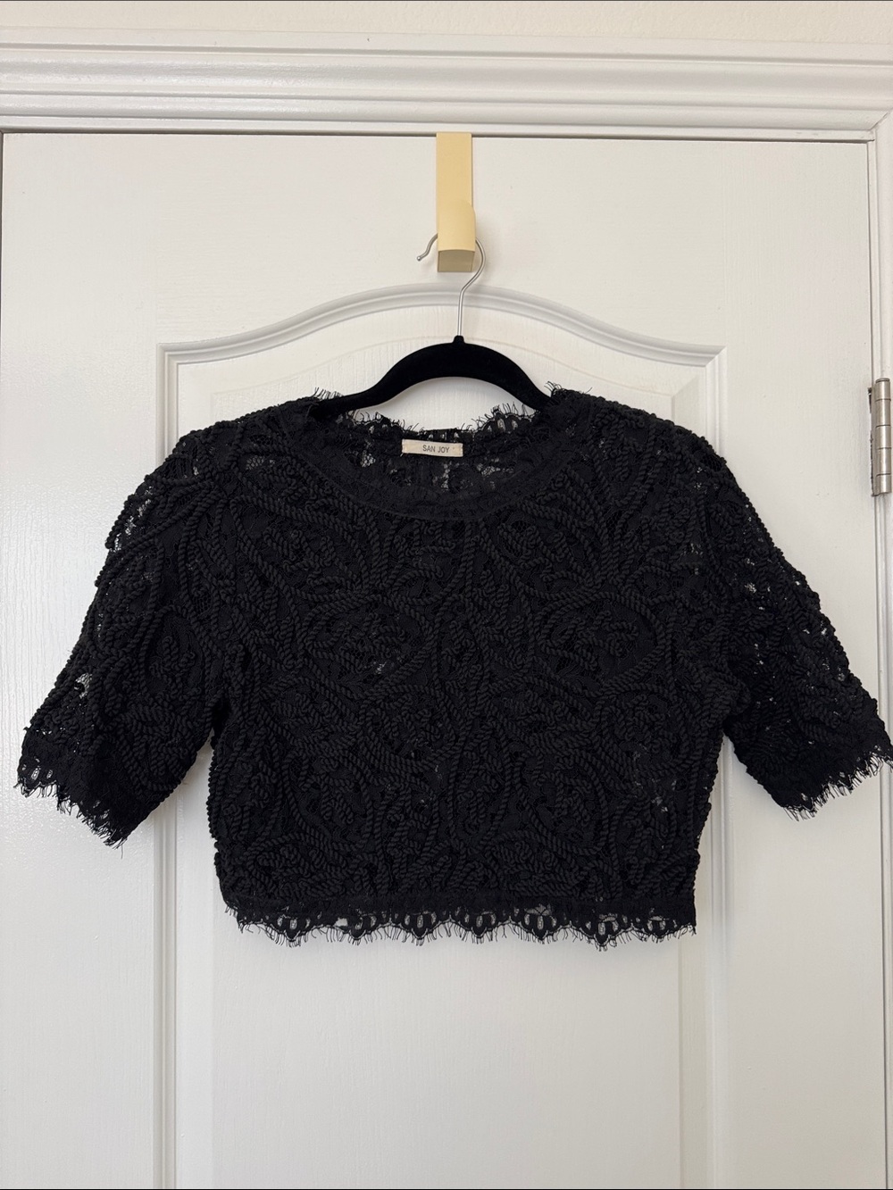 San Joy Black Lace Cropped Top